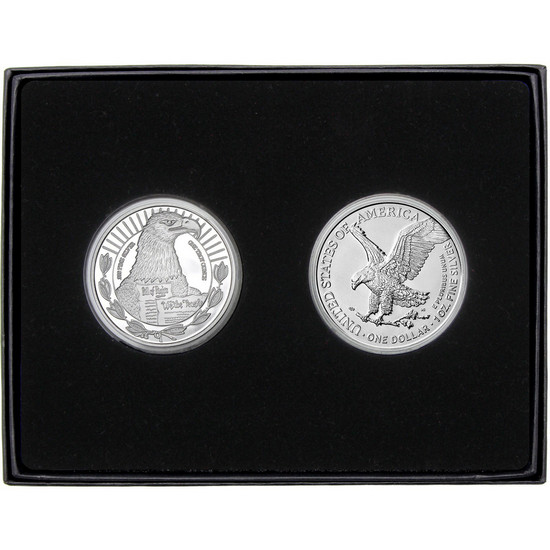Happy Retirement Enameled 2nd Amendment Silver Medallion and Silver American Eagle 2pc Gift Set Happy Retirement Enameled 2nd Amendment Silver Medallion and Silver American Eagle 2pc Gift Set