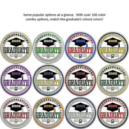 Graduation Year 2026 Custom Enameled Graduate Silver Medallion and Silver American Eagle 2pc Gift Set