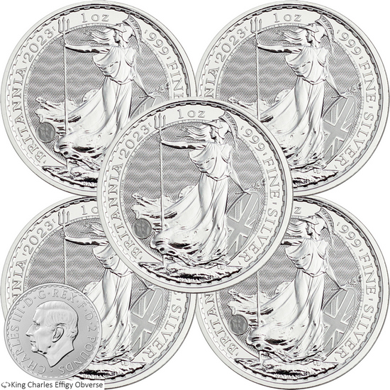 2023 Great Britain Silver Britannia King Charles Effigy 1oz BU 5pc
