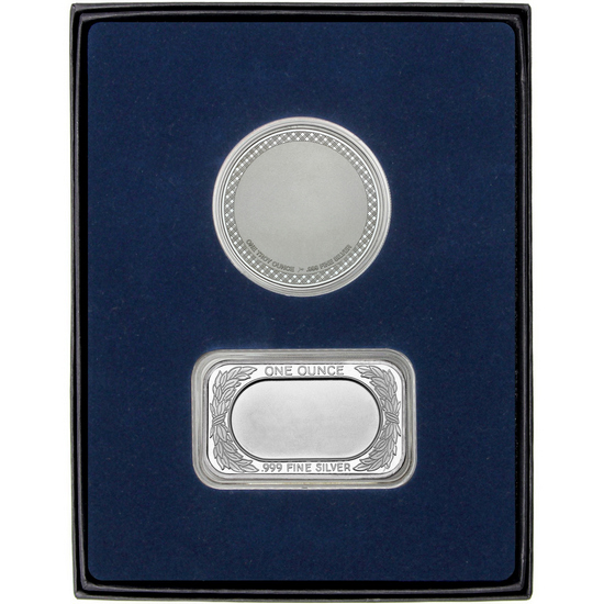 American Flag Silver Bar and Enameled Police Medallion 2pc Gift Set American Flag Silver Bar and Enameled Police Medallion 2pc Gift Set