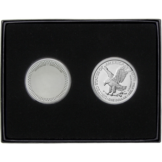 Lucky Four Leaf Clover Enameled Silver Medallion and Silver American Eagle 2pc Gift Set Lucky Four Leaf Clover Enameled Silver Medallion and Silver American Eagle 2pc Gift Set
