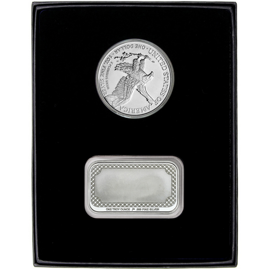Halloween Headless Horseman Enameled Silver Bar and Silver American Eagle 2pc Gift Set Halloween Headless Horseman Enameled Silver Bar and Silver American Eagle 2pc Gift Set
