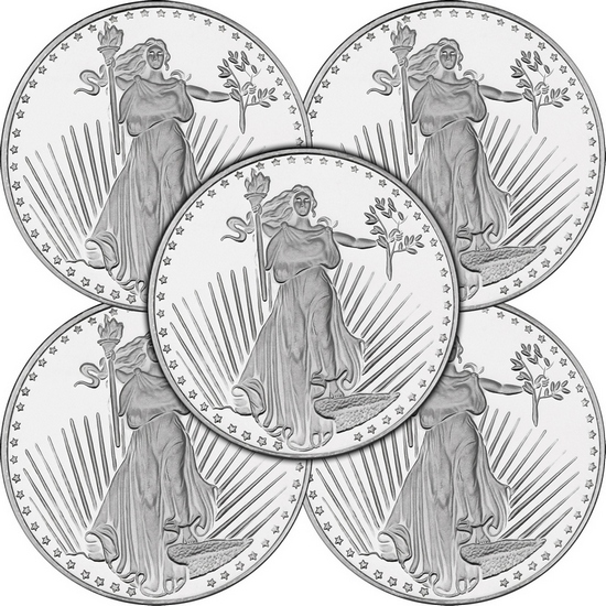 SilverTowne Trademark Saint Gaudens Replica 1oz .999 Silver Medallion 5pc