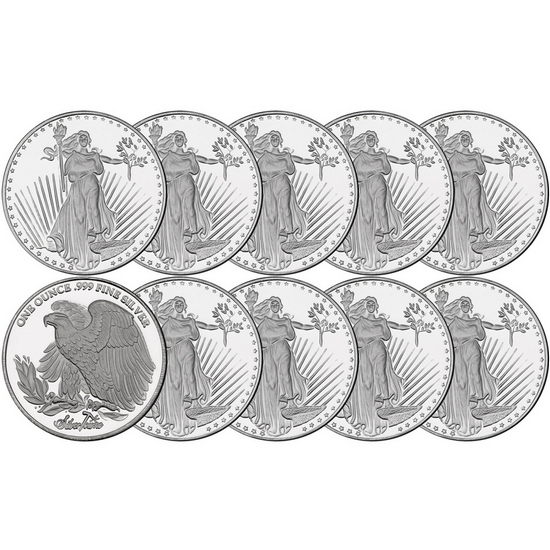 SilverTowne Trademark Saint Gaudens Replica 1oz .999 Silver Medallion 10pc
