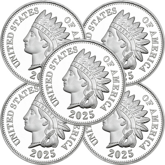 2024 Indian Head Cent Replica 1oz .999 Silver Medallion 5pc