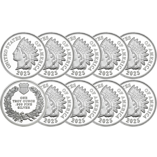 2025 Indian Head Cent Replica 1oz .999 Silver Medallion 10pc