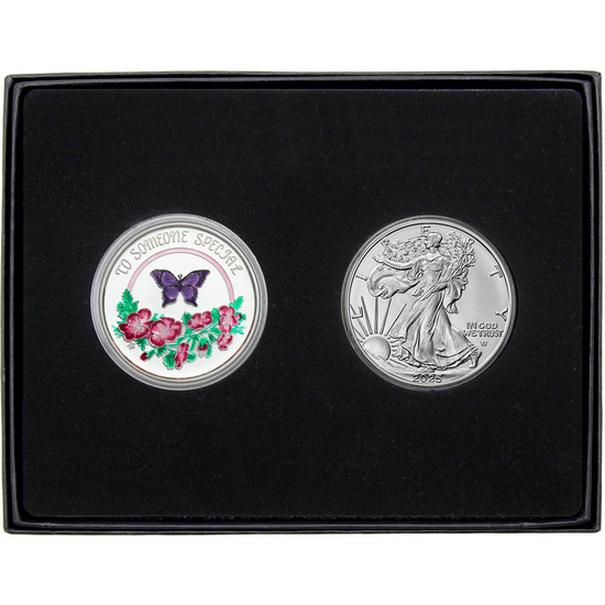 To Someone Special Enameled Silver Medallion and Silver American Eagle 2pc Gift Set