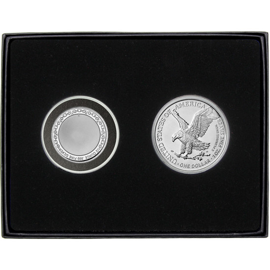 Happy Birthday to You Half Ounce Silver Medallion Enameled and Silver American Eagle 2pc Gift Set
