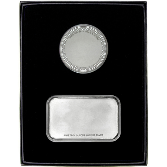 Enameled American Flag 5oz Silver Bar and EMS Silver Medallion 2pc Gift Set Enameled American Flag 5oz Silver Bar and EMS Silver Medallion 2pc Gift Set