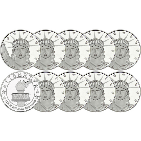 Lady Liberty 1oz .999 Silver Medallion 10pc