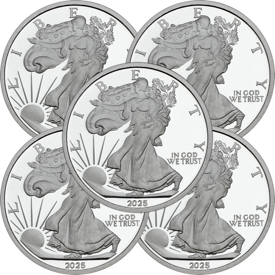 2025 Silver American Eagle Replica 5oz .999 Silver Medallion 5pc