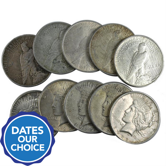 Silver Peace Dollars 10pc Dates Our Choice VG-XF