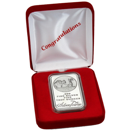 SilverTowne Trademark 5oz .999 Silver Bar in Red Clamshell Box