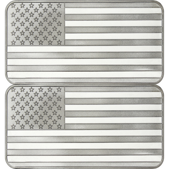American Flag 10oz .999 Silver Bar 2pc