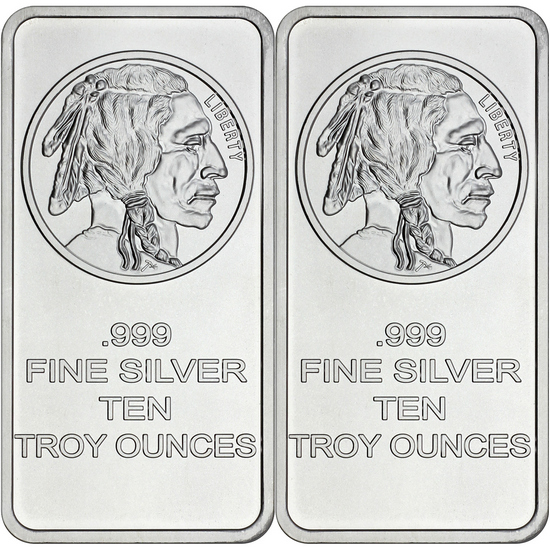 Buffalo Replica 10oz .999 Silver Bar 2pc