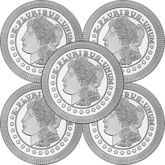 Morgan Dollar Replica Stackables 1oz .999 Silver Medallion 5pc