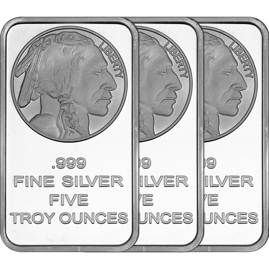 Buffalo Replica 5oz .999 Silver Bar 3pc