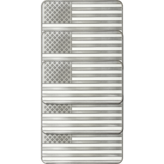 American Flag 10oz .999 Silver Bar 5pc