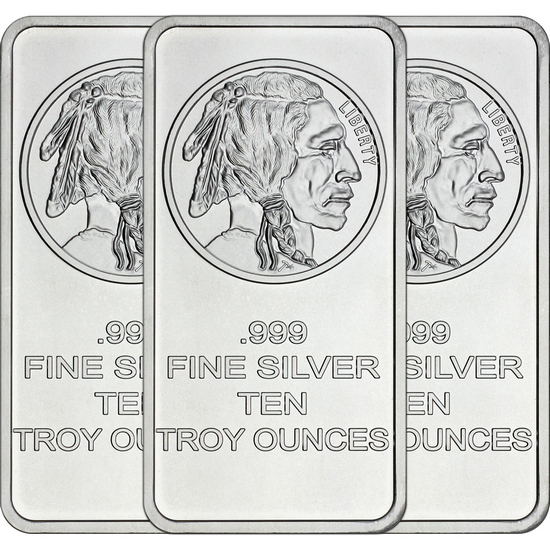 Buffalo Replica 10oz .999 Silver Bar 3pc