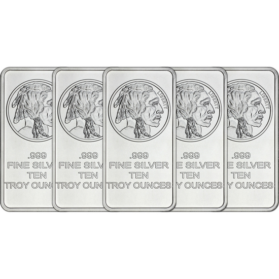 Buffalo Replica 10oz .999 Silver Bar 5pc