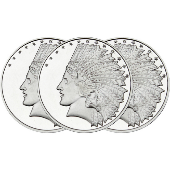 SilverTowne Trademark $10 Gold Indian Replica Struck in 1oz .999 Silver Medallion 3pc