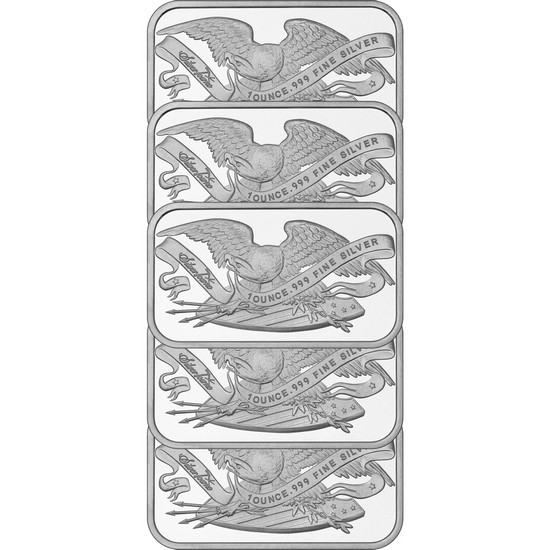 Retro SilverTowne Eagle and Shield 1oz .999 Silver Bar 5pc