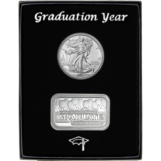 Graduation Year 2023 Silver Bar and Silver American Eagle 2pc Gift Set