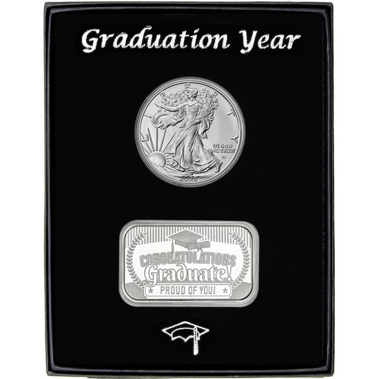 Graduation Year 2024 Silver Bar and Silver American Eagle 2pc Gift Set