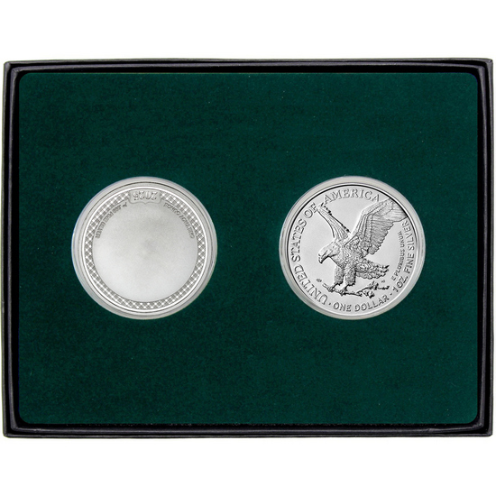 Our Wedding Year Silver Doves Medallion and Silver American Eagle 2pc Gift Set