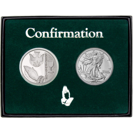 Confirmation Silver Medallion and Silver American Eagle 2pc Gift Set