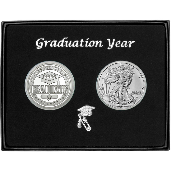 Graduation Year 2024 Silver Medallion and Silver American Eagle 2pc Gift Set