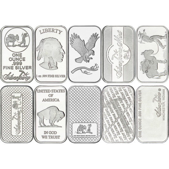 Mixed Designs 1oz .999 Silver Bar 10pc