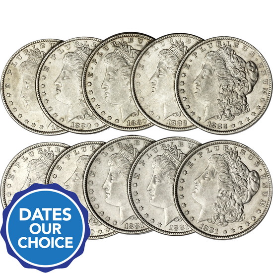 Pre-1921 Silver Morgan Dollars 10pc Dates Our Choice XF-AU