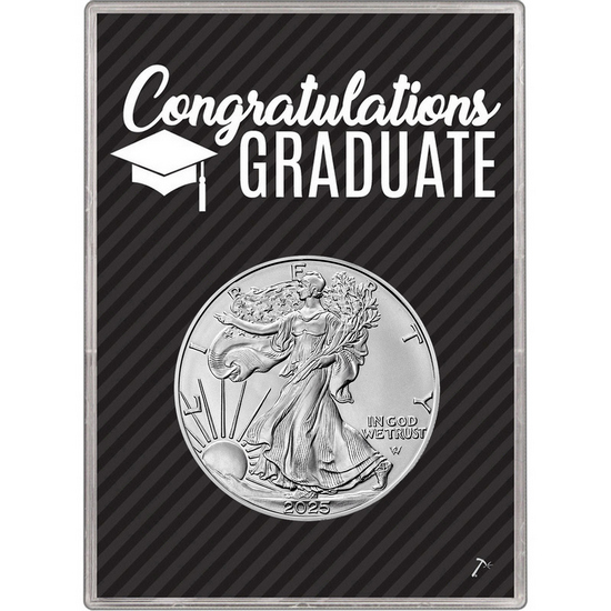 2021 Silver American Eagle BU in Graduation Gift Holder