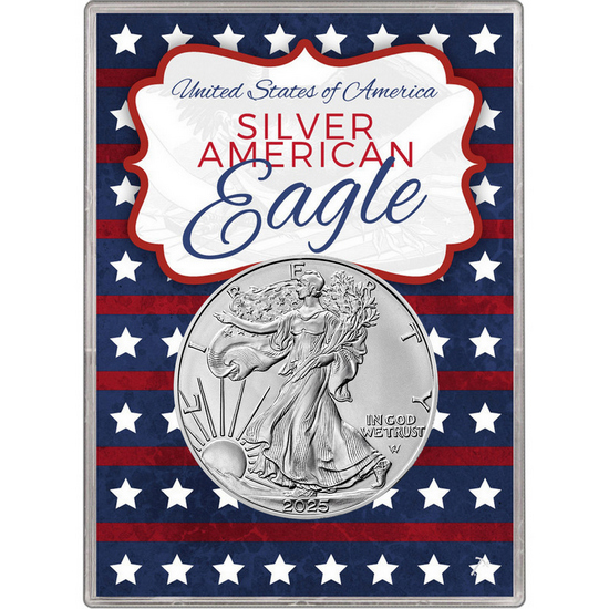 2024 Silver American Eagle BU in Patriotic Stars and Stripes Gift Holder