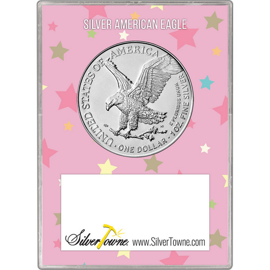 2025 Silver American Eagle BU in Pink Welcome Baby Gift Holder 2025 Silver American Eagle BU in Pink Welcome Baby Gift Holder