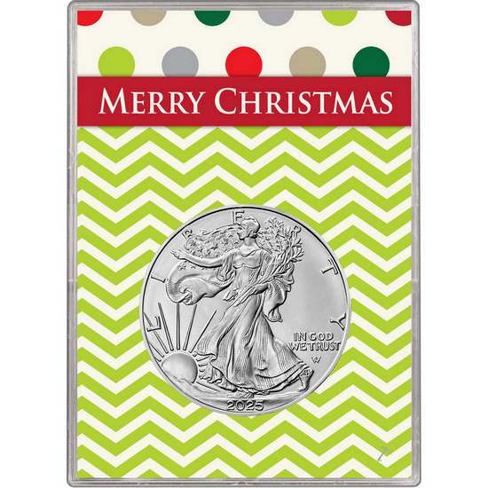 2018 Silver American Eagle BU in Merry Christmas Gift Holder