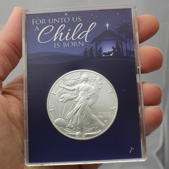 1-1 oz .999 Silver Round Nativity Scene Merry Christmas BU