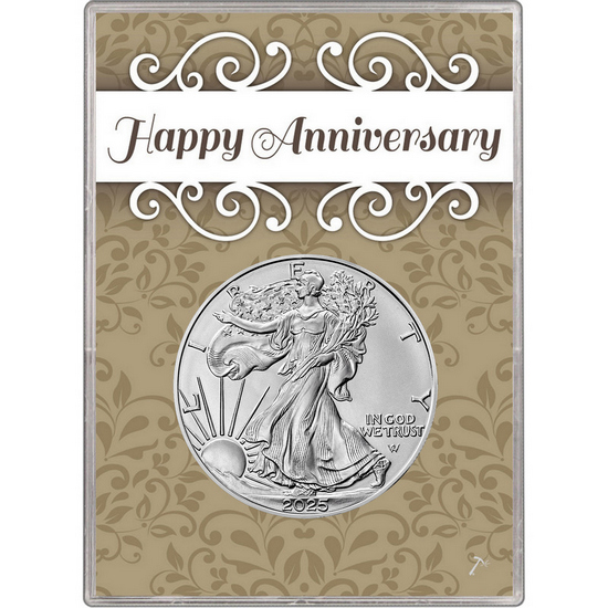 2023 Silver American Eagle BU in Happy Anniversary Gift Holder