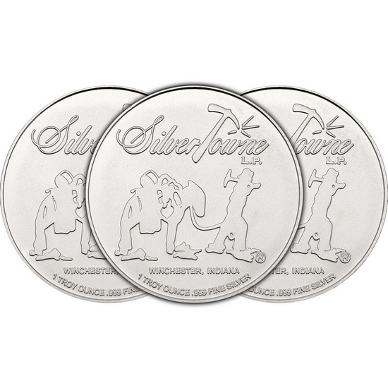 SilverTowne Prospector Waffleback Trademark Logo 1oz .999 Silver Medallion 3pc