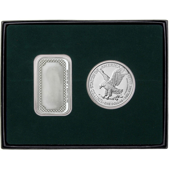 Happy Mother's Day Rose Silver Bar and Silver American Eagle 2pc Gift Set