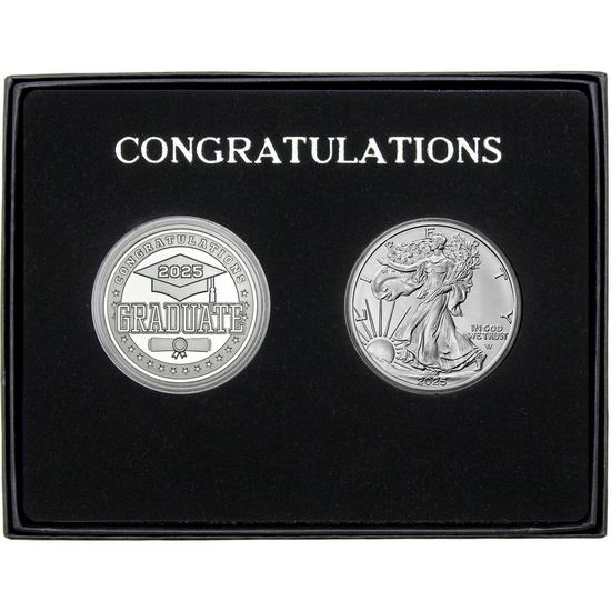 Congratulations Graduation 2024 Silver Medallion and Silver American Eagle 2pc Gift Set