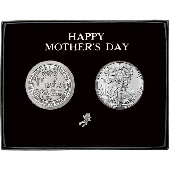 Happy Mother's Day Mother Like No Other Silver Medallion and Silver American Eagle 2pc Gift Set