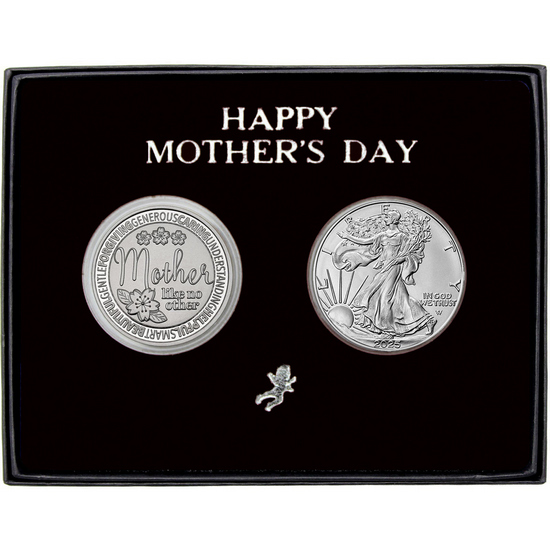 Happy Mother's Day Mother Like No Other Silver Medallion and Silver American Eagle 2pc Gift Set