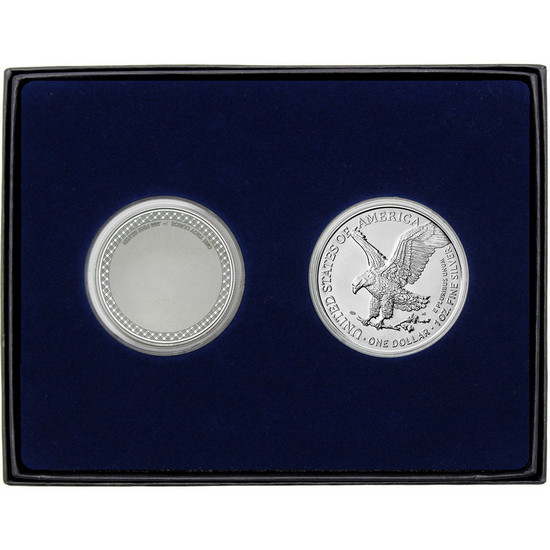 Happy Easter Religious Cross Enameled Silver Medallion and Silver American Eagle 2pc Gift Set