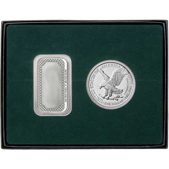 Happy Mother's Day Enameled Yellow Rose Silver Bar and Silver American Eagle 2pc Gift Set Happy Mother's Day Enameled Yellow Rose Silver Bar and Silver American Eagle 2pc Gift Set