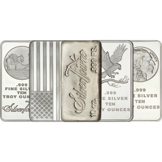 Mixed Designs 10oz .999 Silver Bar 5pc Mixed Designs 10oz .999 Silver Bar 5pc