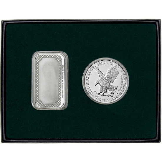 Happy Anniversary Yellow Rose Enameled Silver Bar and Silver American Eagle 2pc Gift Set Happy Anniversary Yellow Rose Enameled Silver Bar and Silver American Eagle 2pc Gift Set