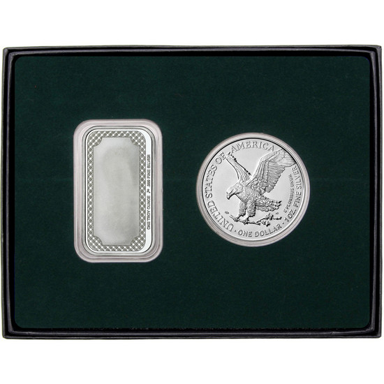 Graduation Year I Love You Bear Silver Bar and Silver American Eagle 2pc Gift Set