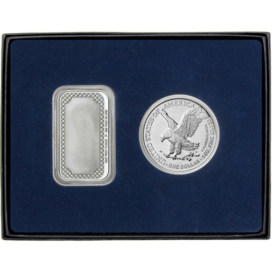 Happy Birthday Yellow Rose Enameled Silver Bar and Silver American Eagle 2pc Gift Set Happy Birthday Yellow Rose Enameled Silver Bar and Silver American Eagle 2pc Gift Set